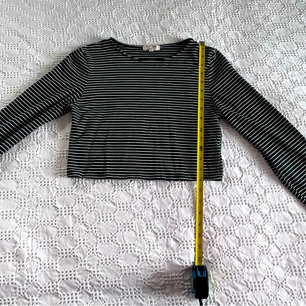 Hunter green & white striped long sleeve crop top